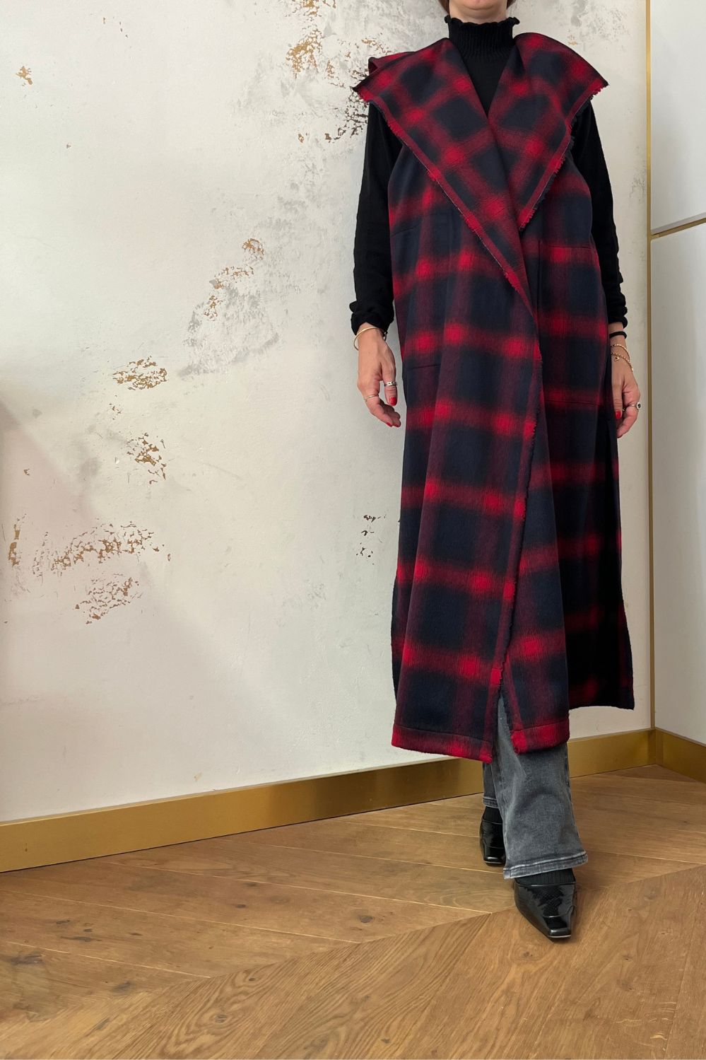 Long recycled wool vest