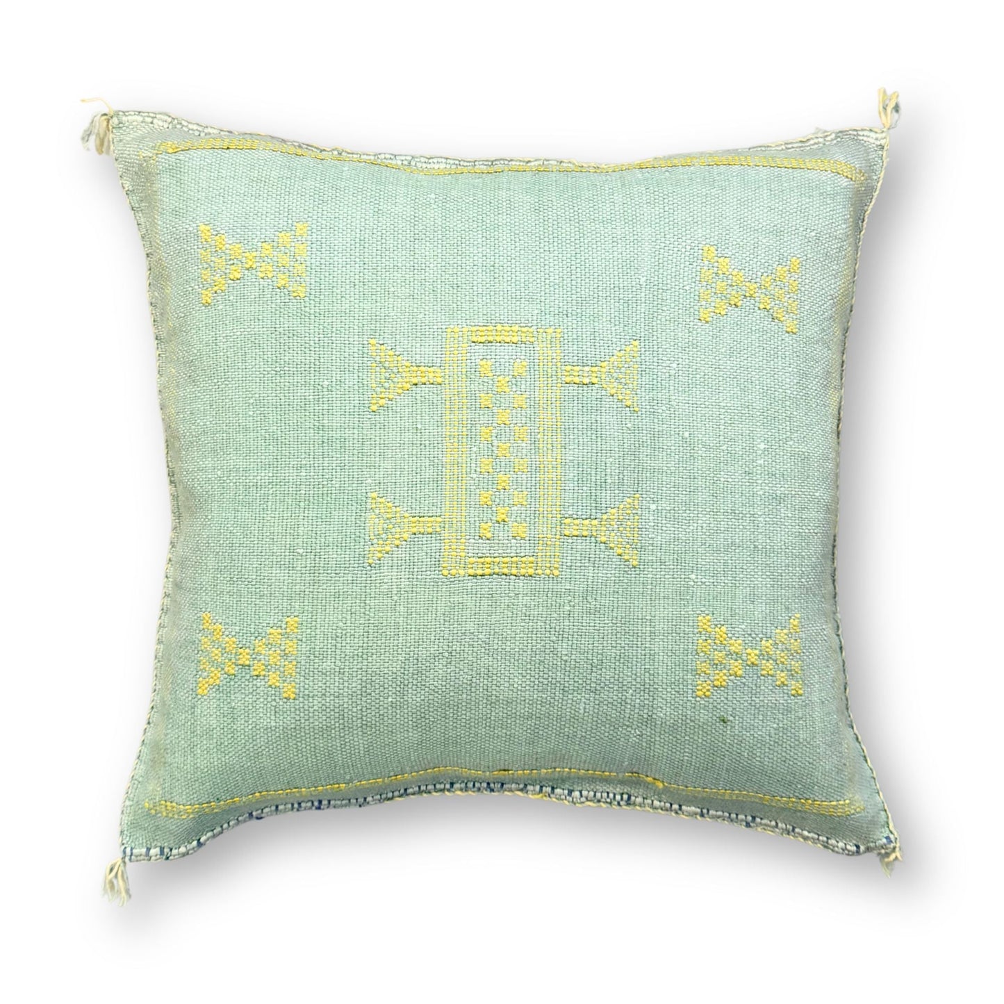 Mint Green Sabra Cactus Silk Kilim Pillow Cover | Handwoven Moroccan Home Decor
