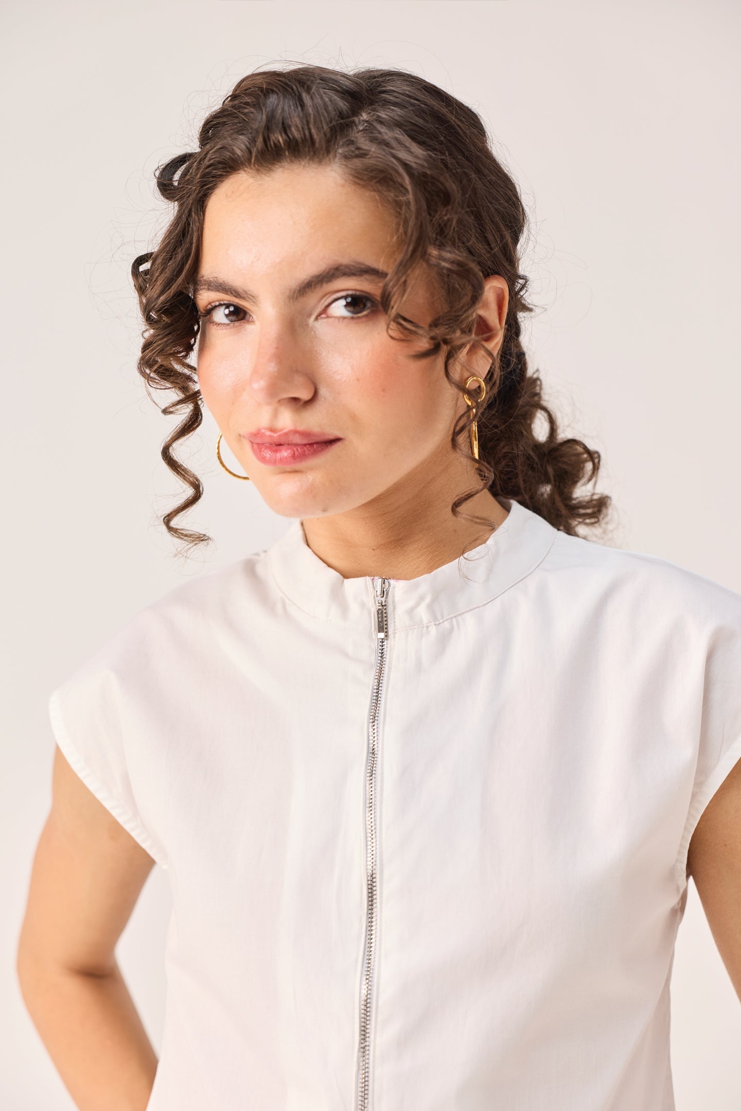Front Zip Top in White