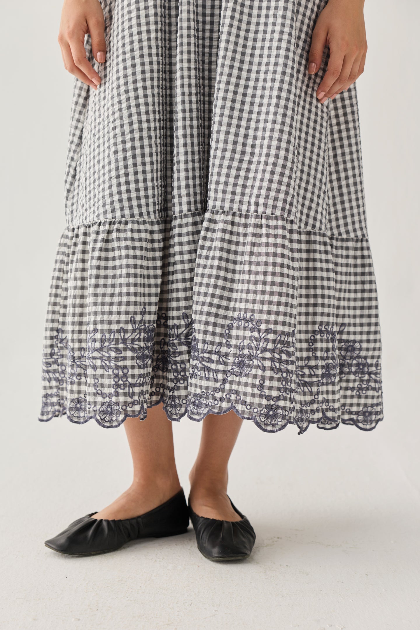 The Smocked Maxi Dress in Grey Check
