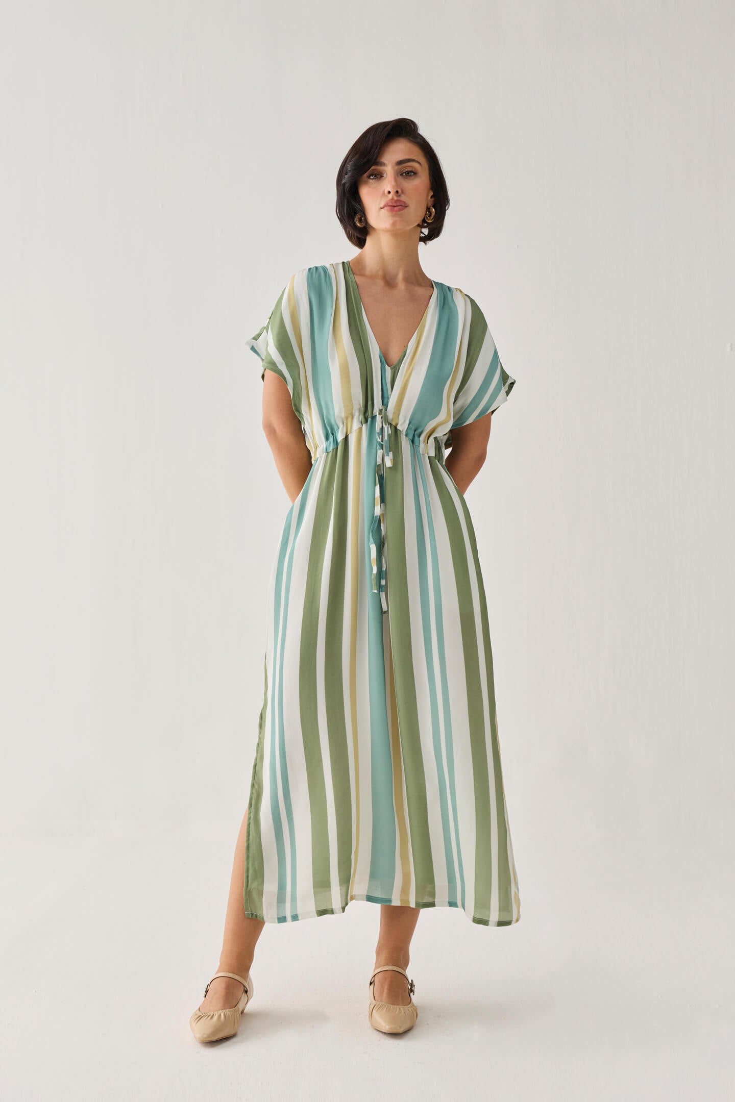 Gathered Maxi Dress in Stripes