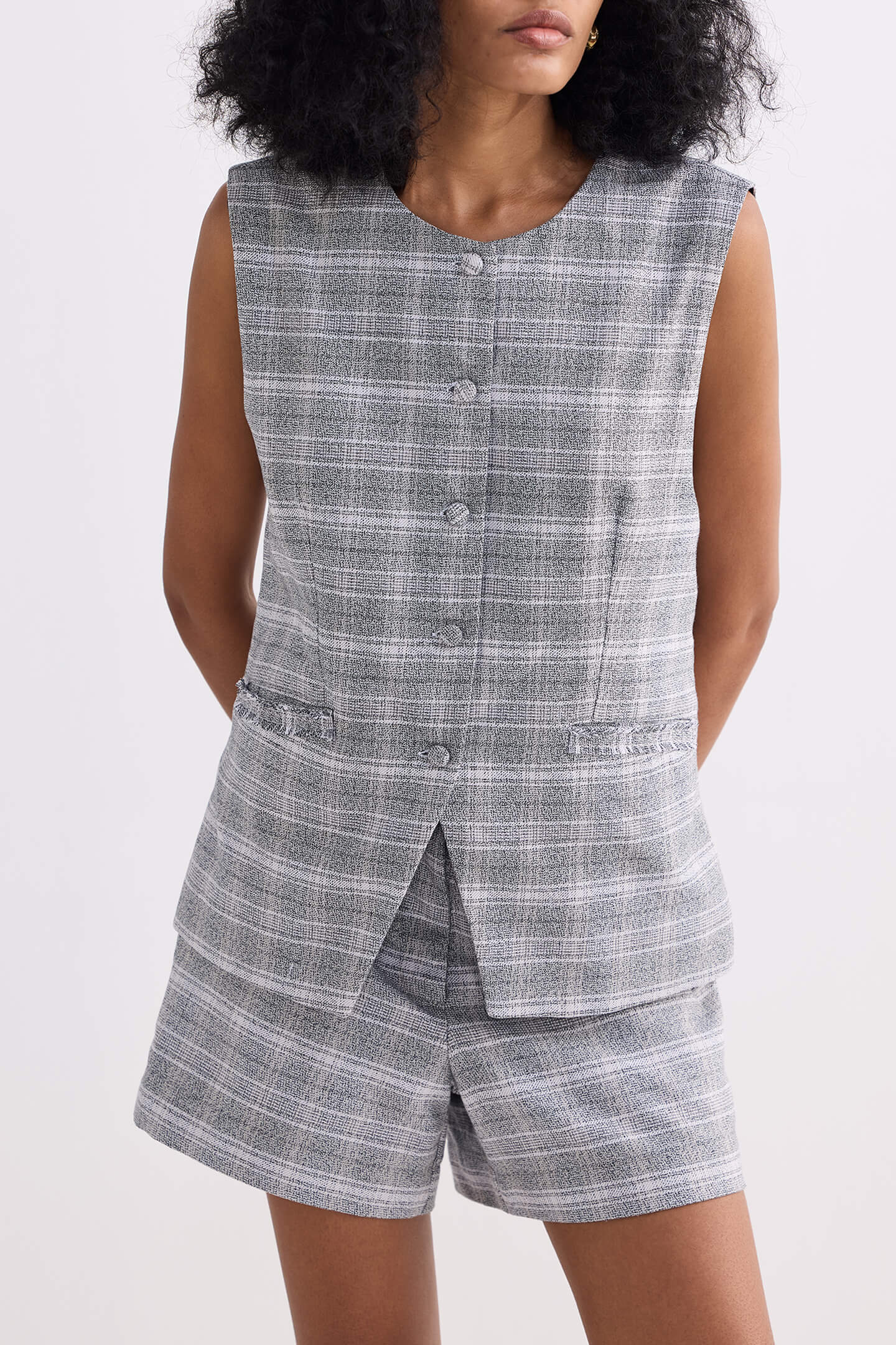 Cotton Tweed Shorts in Grey Closeup