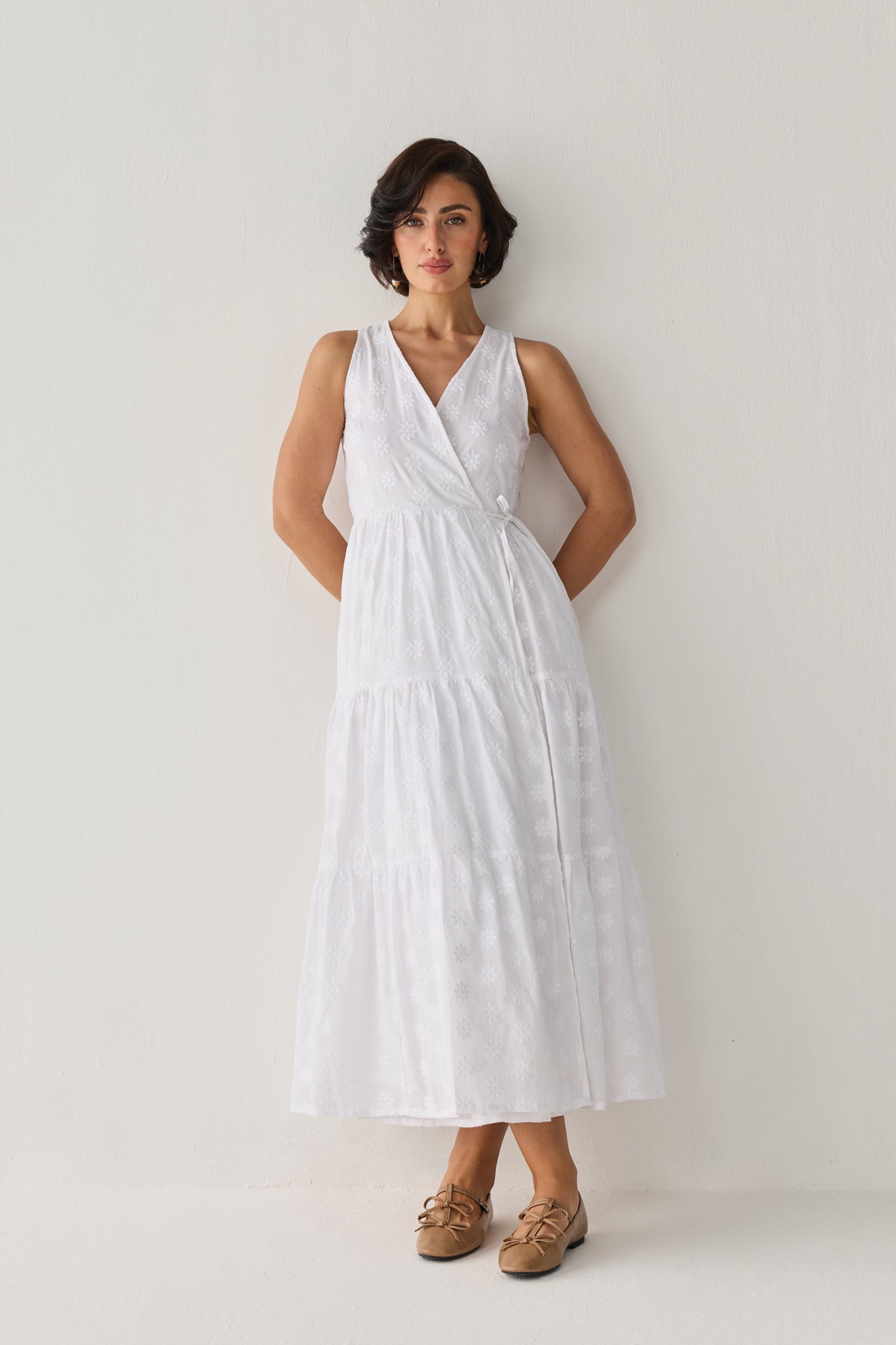 The Embroidered Tiered Wrap Maxi Dress