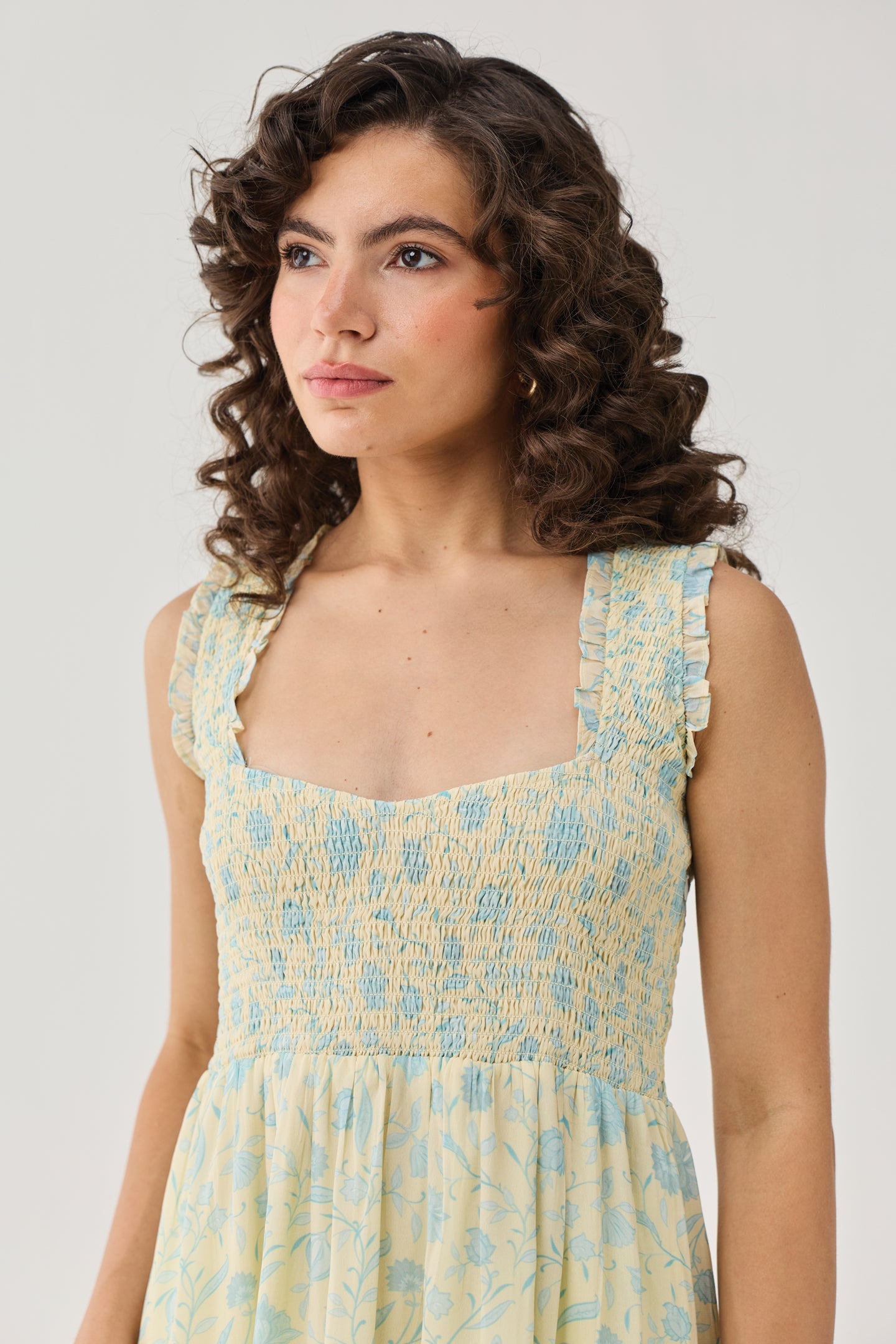 The Smocked Maxi Dress in Yellow Florals