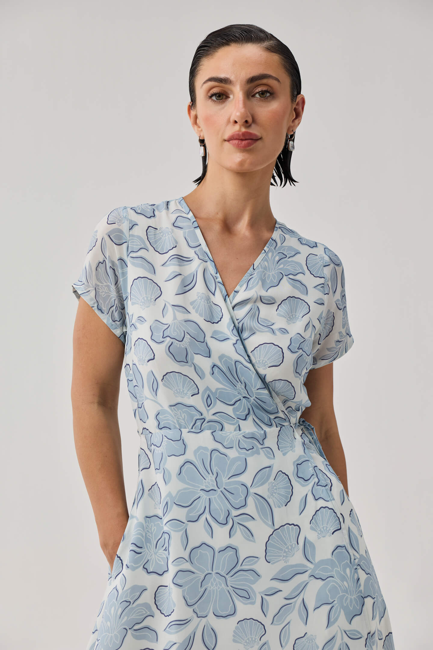 Maxi Wrap Dress in Soft Blue Florals