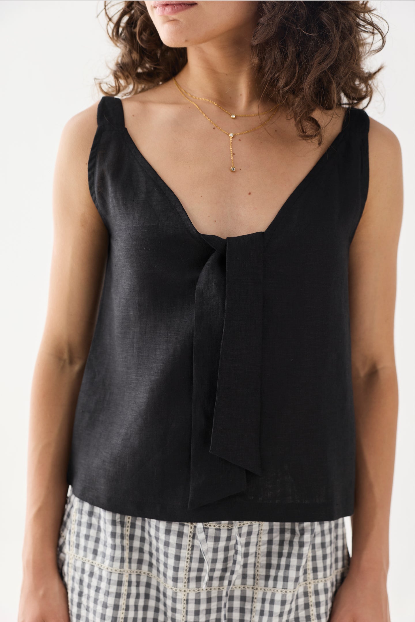 Hemp Front Tie Cami Top in Black