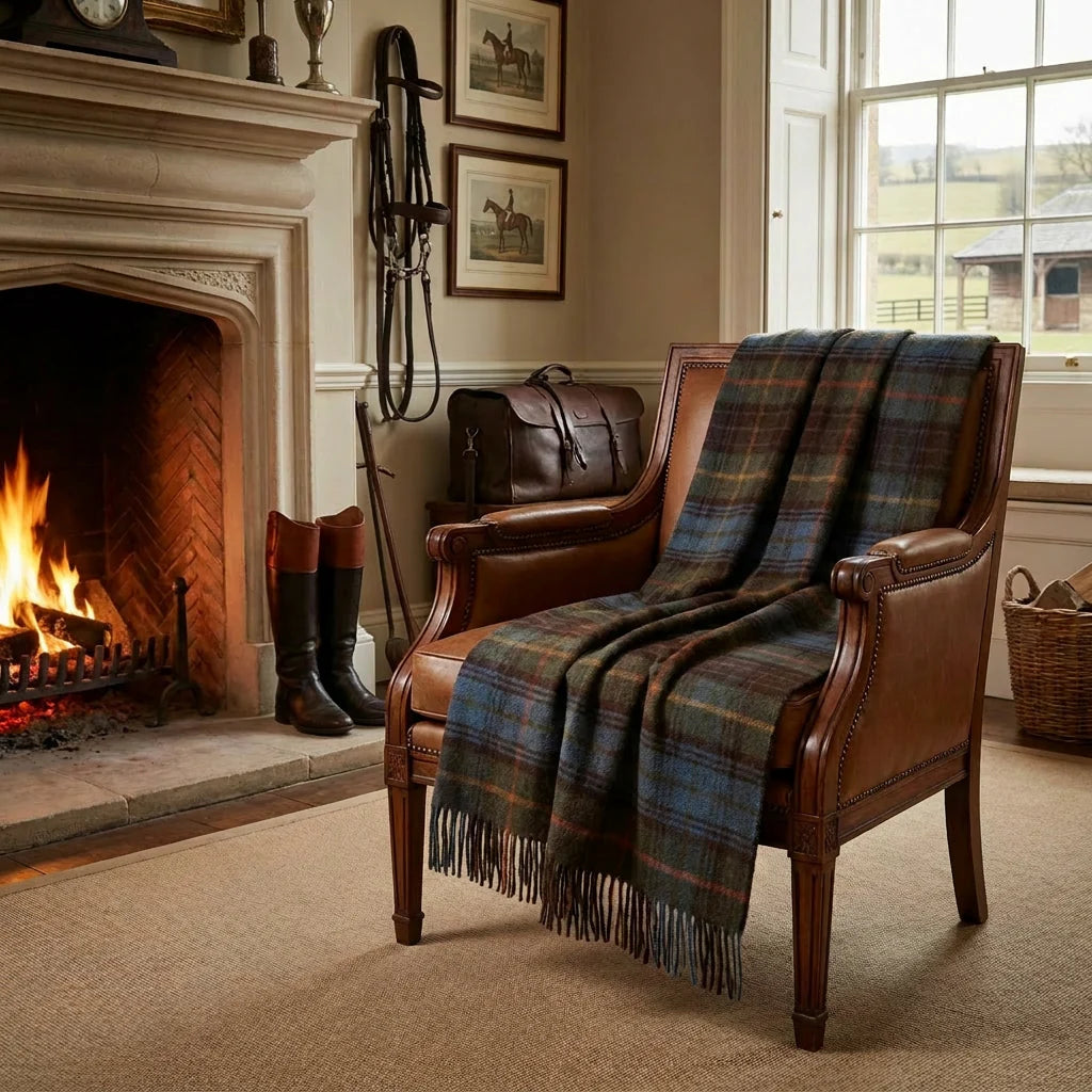 Highland Tweeds Shetland Lambswool Throw - Antique Hunting Stewart
