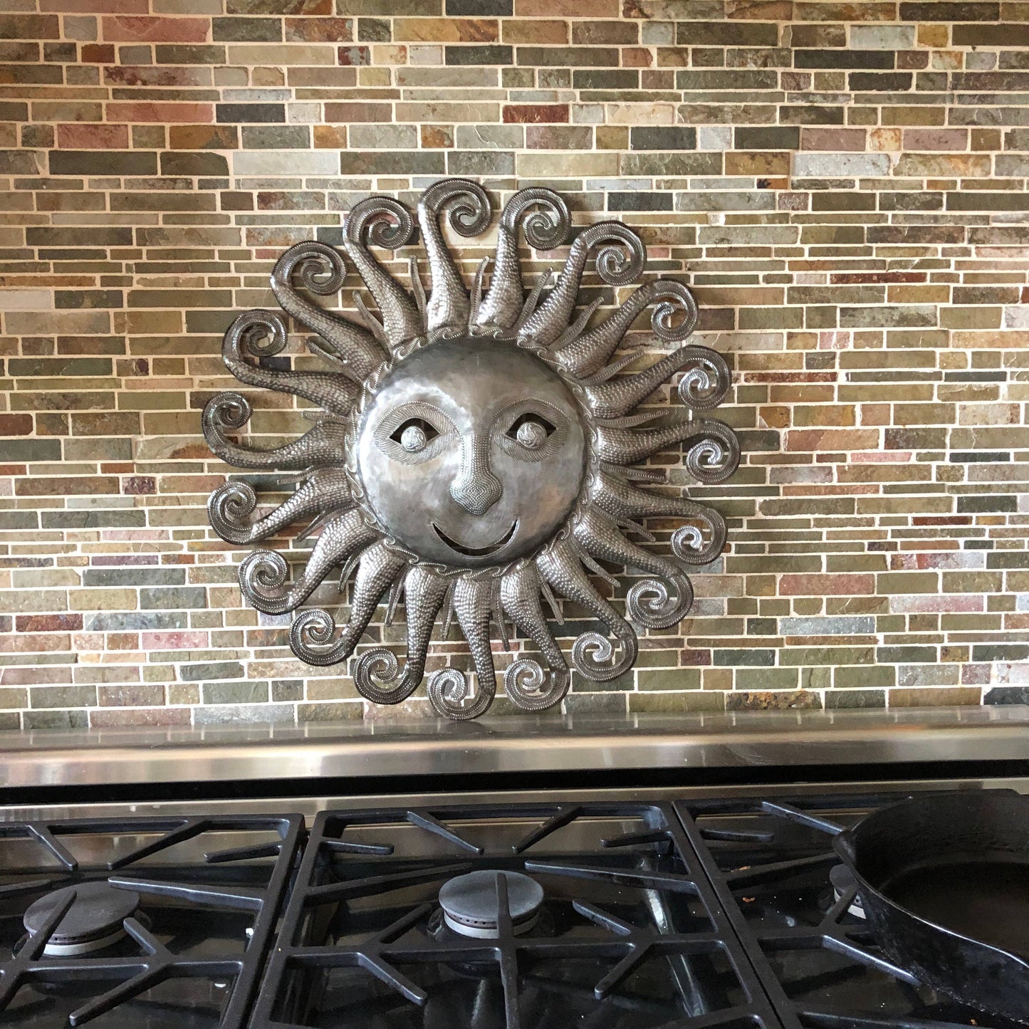 Large Metal Sun, Wall Hanging Sculpture, Indoor Outdoor, Unique, 23 Inch Round