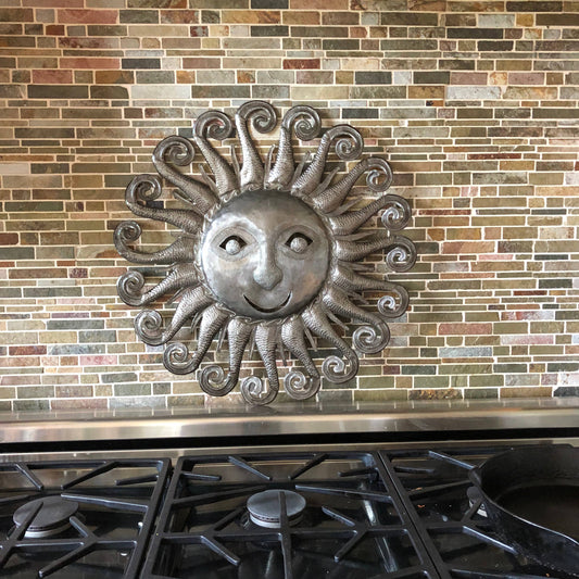 23" x 23" Haitian Metal Wall Art, Spring Garden Sun