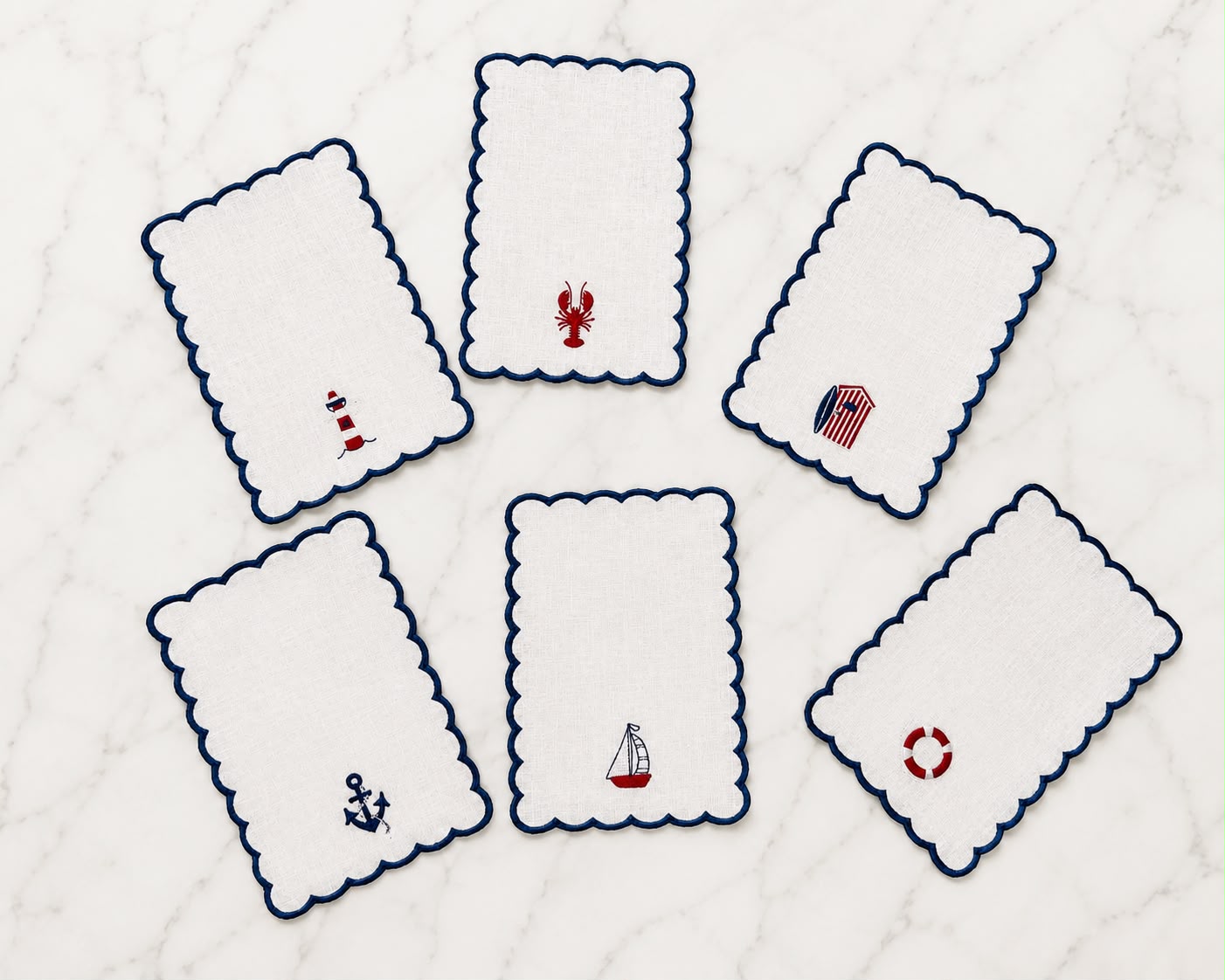 Embroidered Nautical Mix Cocktail Napkins (Set of 6)