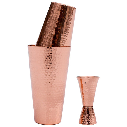 Professional Hammered Solid Copper Cocktail Shaker Set