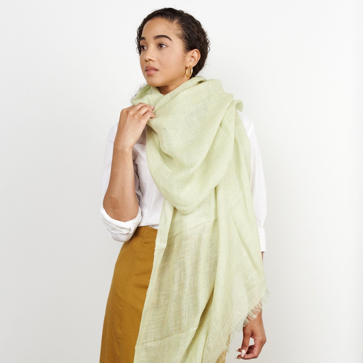 Soya Pastel Lime Green Hand Woven Soft Linen Scarf