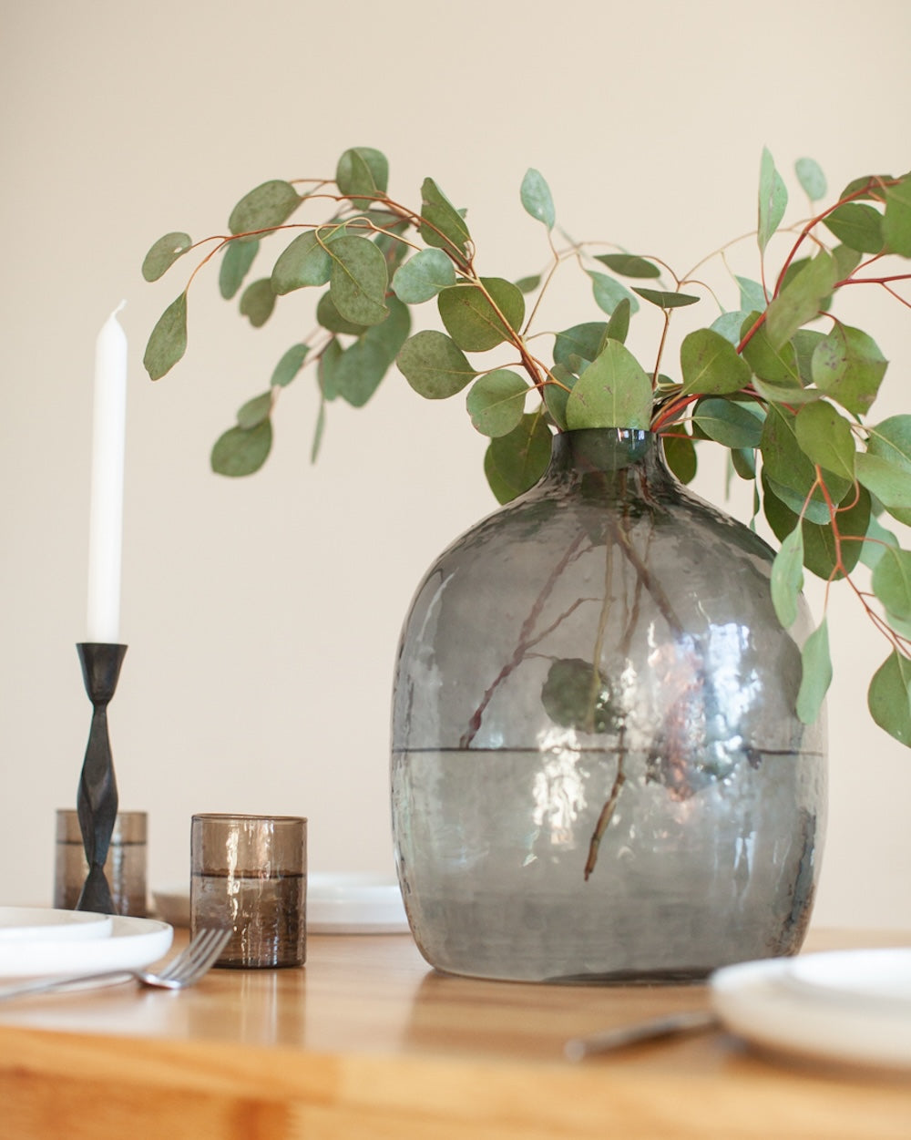 Hebron Hammered Glass Vase - Blue Grey