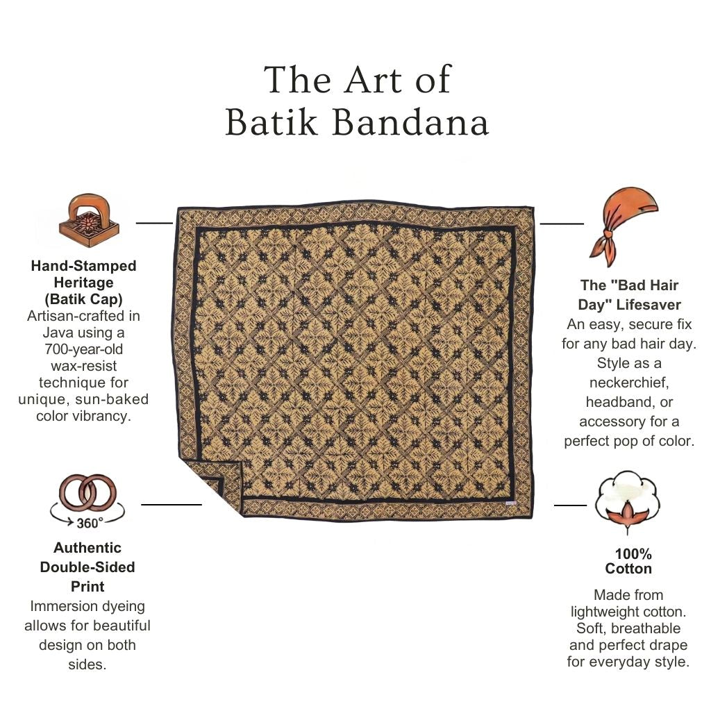 Large 39", Hand Dyed Batik Bandana, Harvest, Brown Black, Oversized, XL