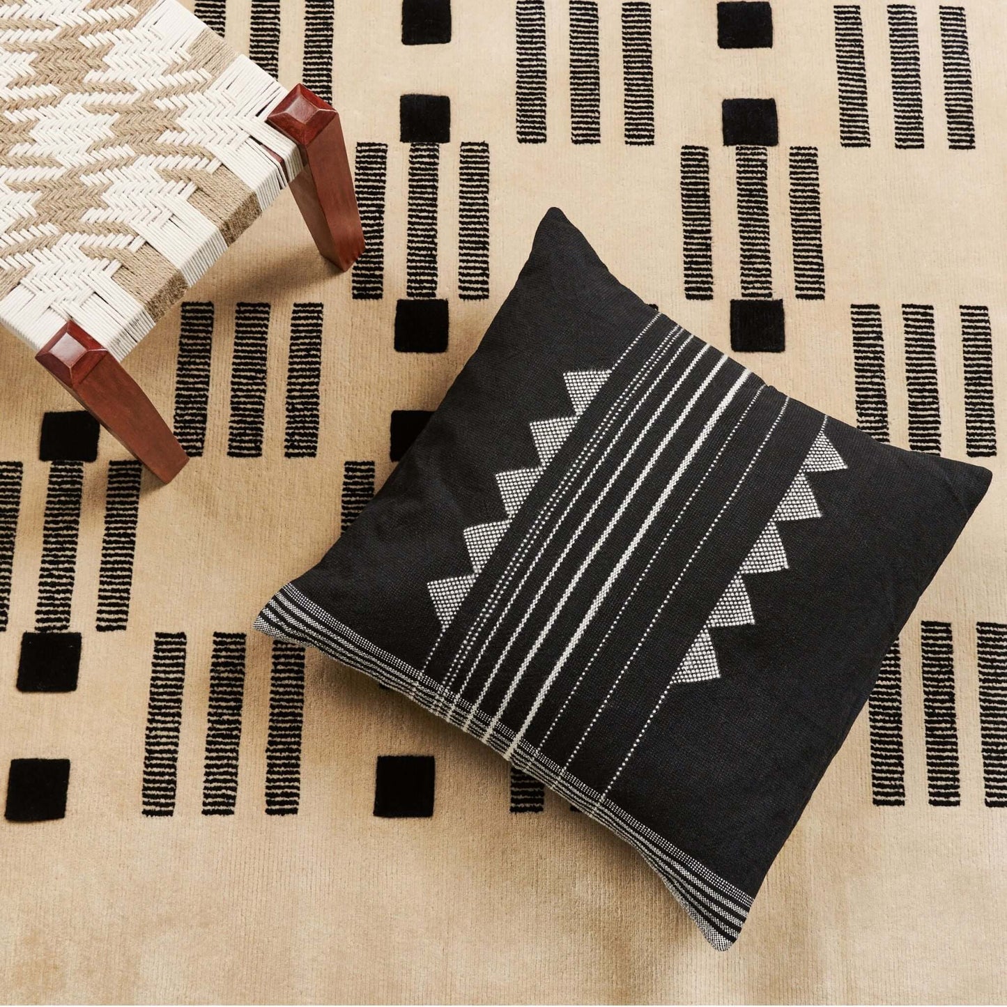 Kora Black Large Handloom Artisanal Pillow Cover