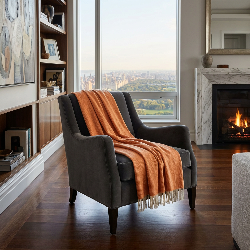 Southampton Home Merino Wool Herringbone Throw - Heirloom Tomato