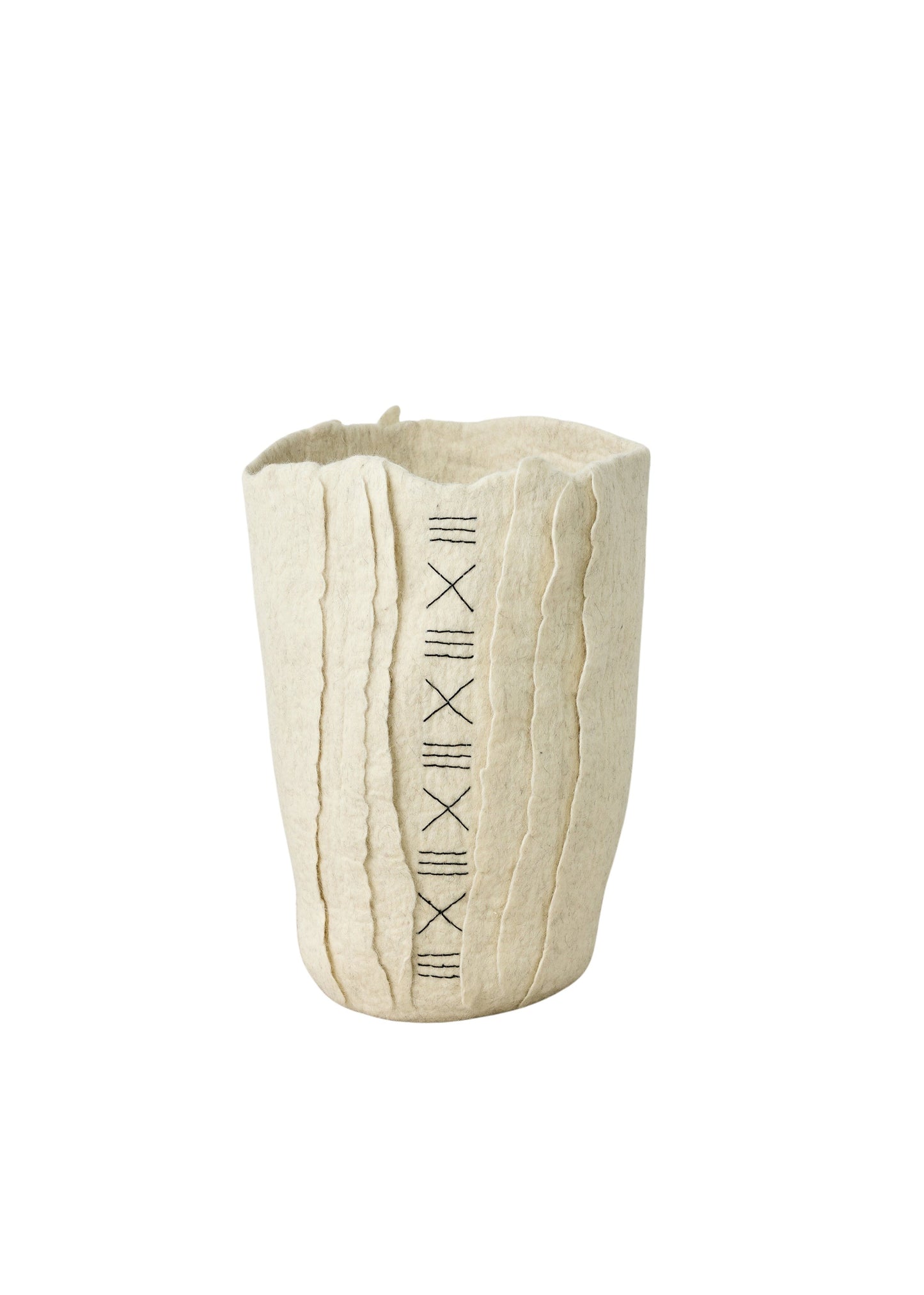 Zulu Hand-Felted Ivory Wool Floor Vase