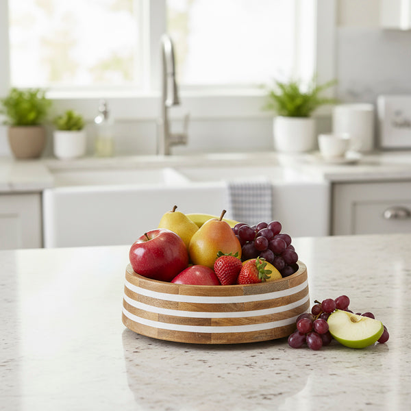 Whitehaven Striped Mango Wood Nested Serving Bowls Set of 3