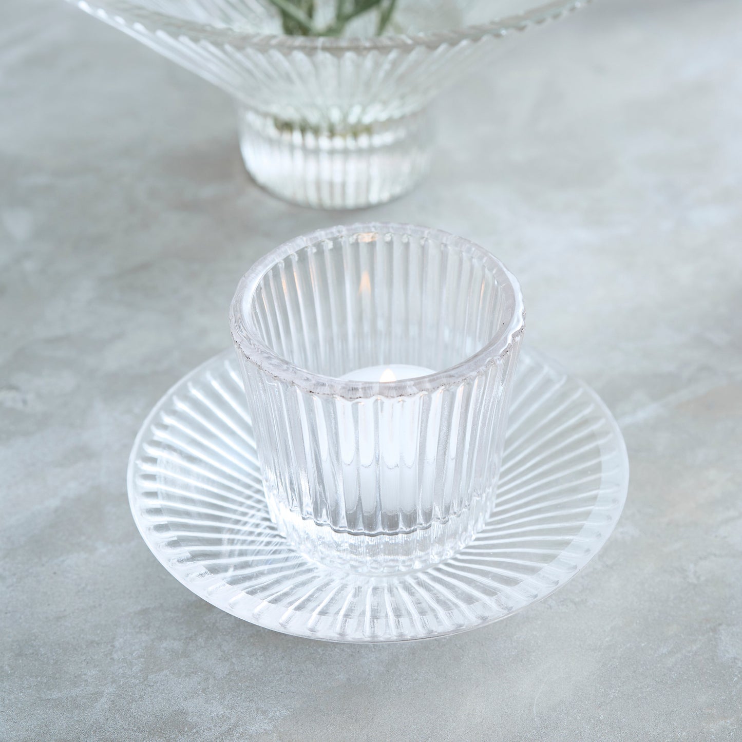 Pressed Clear Glass Tealight / Votive Holders - Set of 4