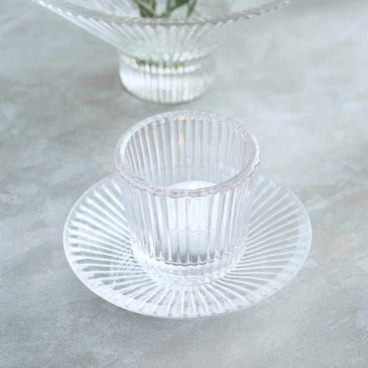 Pressed Clear Glass Tealight / Votive Holders - Set of 4