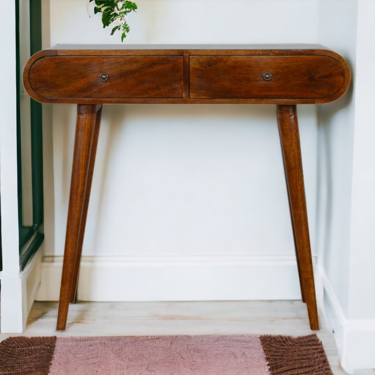 Solid Wood London Console Table, 2-Drawers, Chestnut, Brown