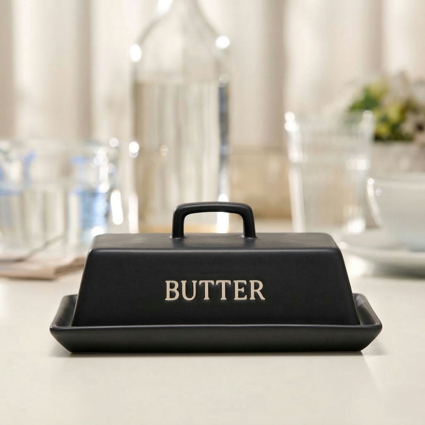 Ceramic Extra Large Butter Dish with Lid, White