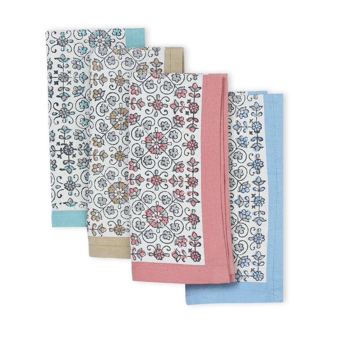 Hand Block Printed Cotton Napkins, Set of 4 | 16″×16″ | Reverie