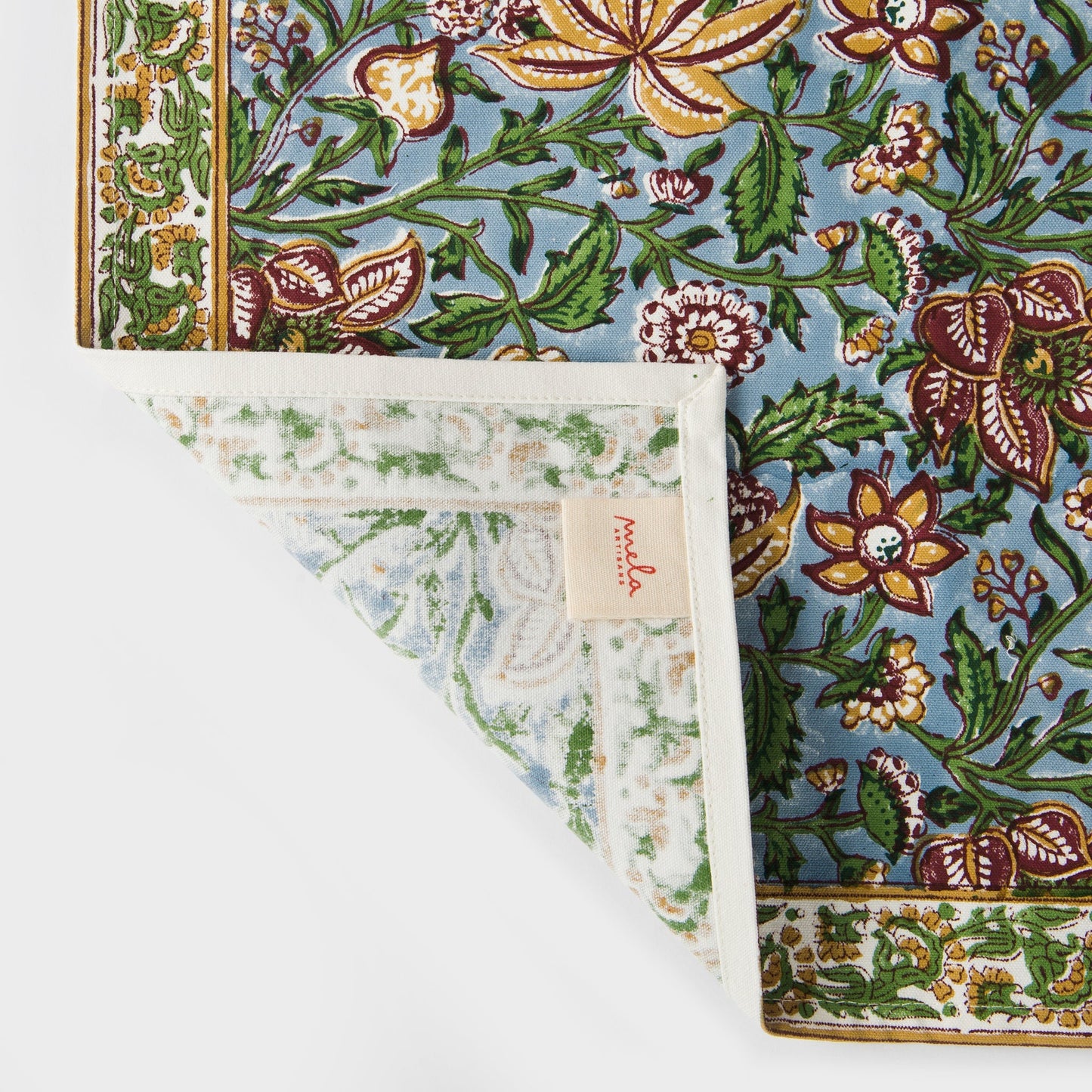 Hand Block Printed Cotton Placemats Set of 4 – Green & Blue Floral