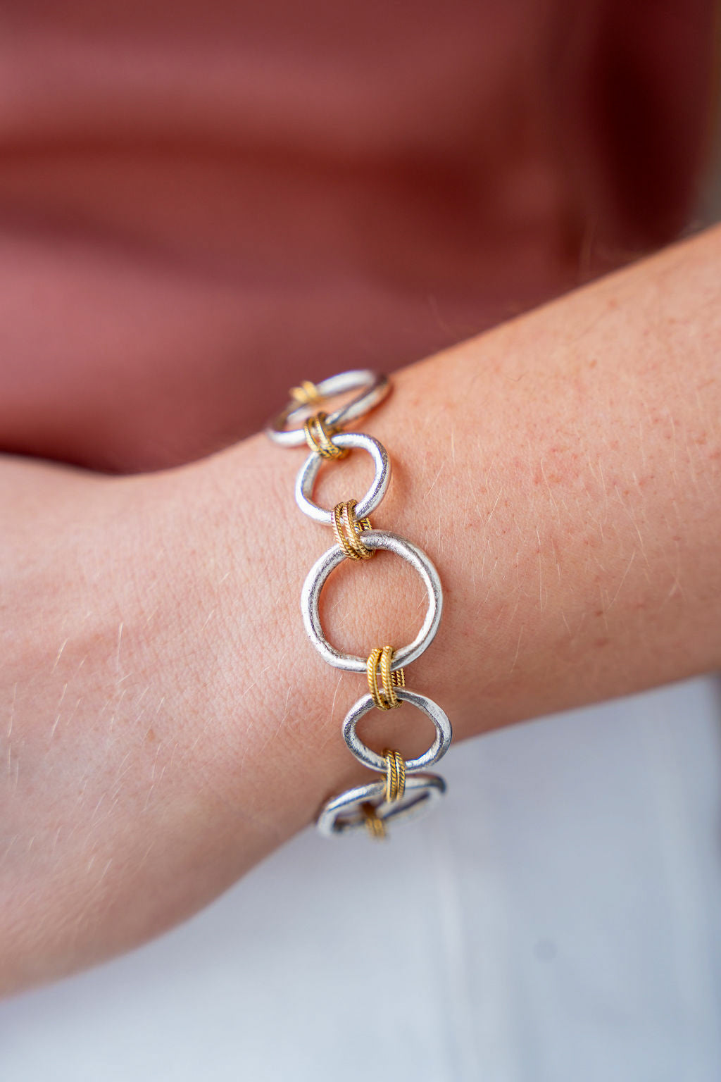 Mixed Metal Sculpted Circle Bracelet