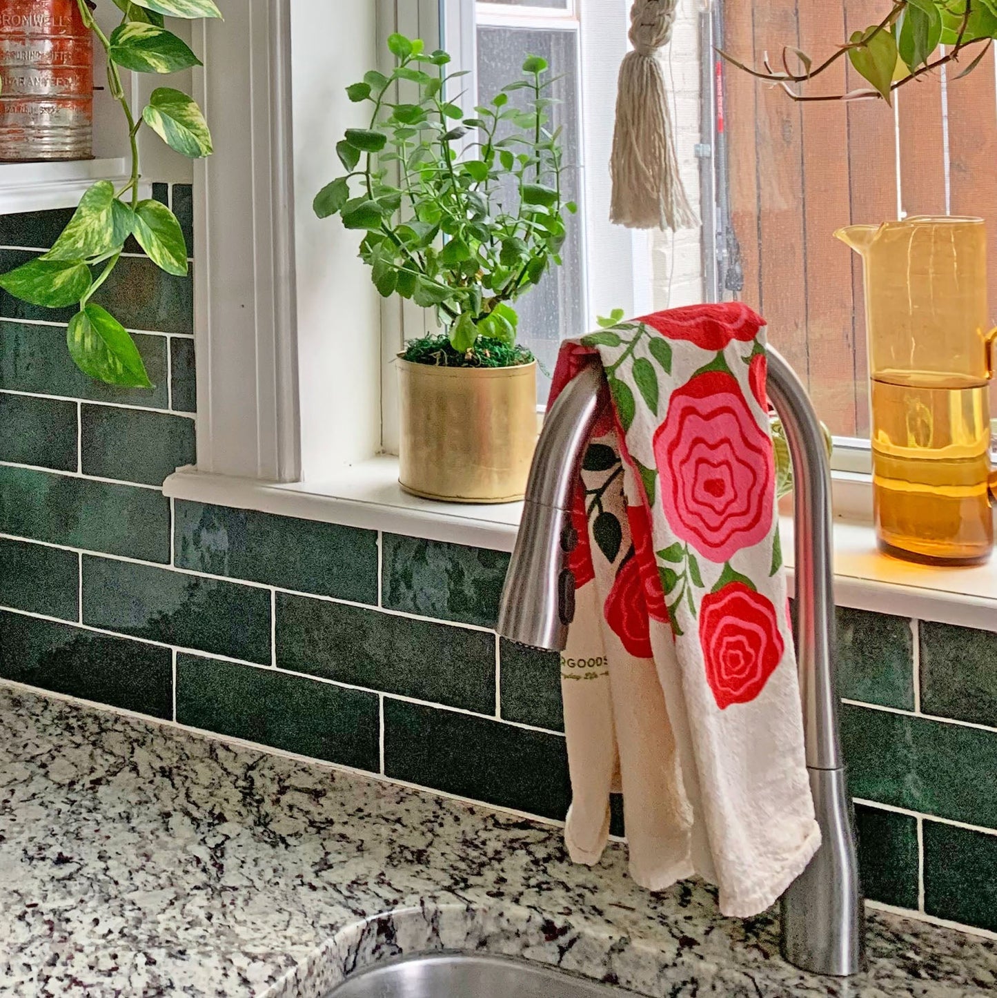 Roses Dish Towel + Sponge Cloth Gift Set