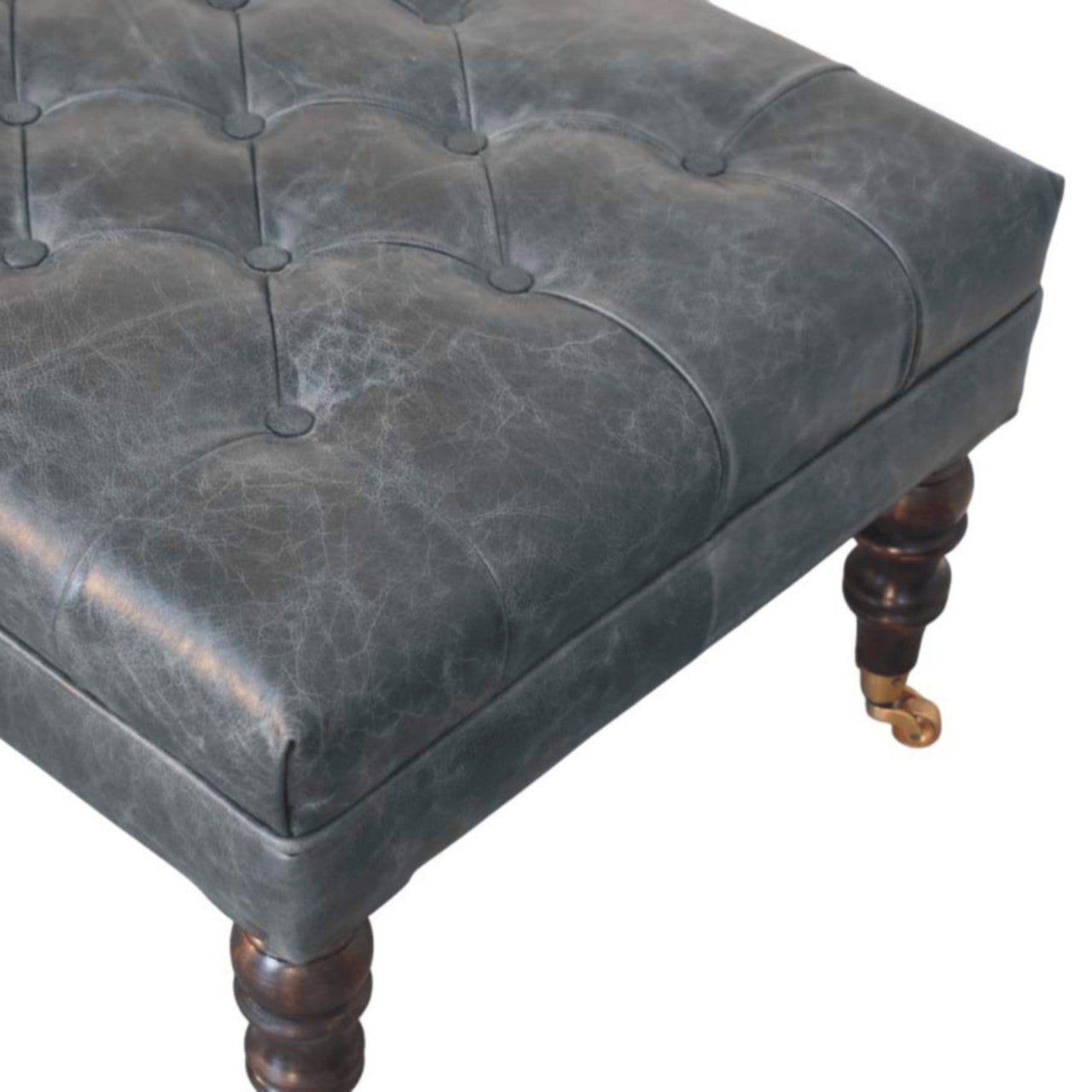 Buffalo Teal Leather Ottoman