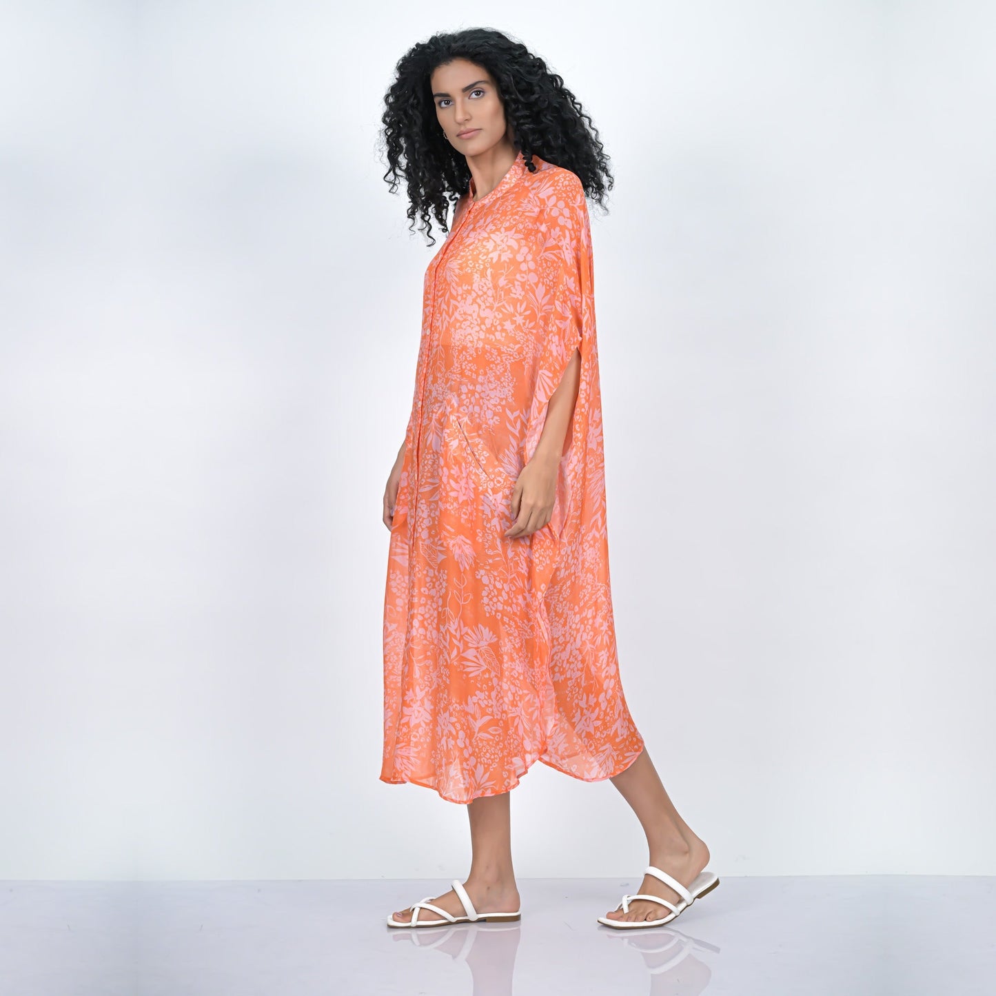 Binary Leaflet Caftan - Coral