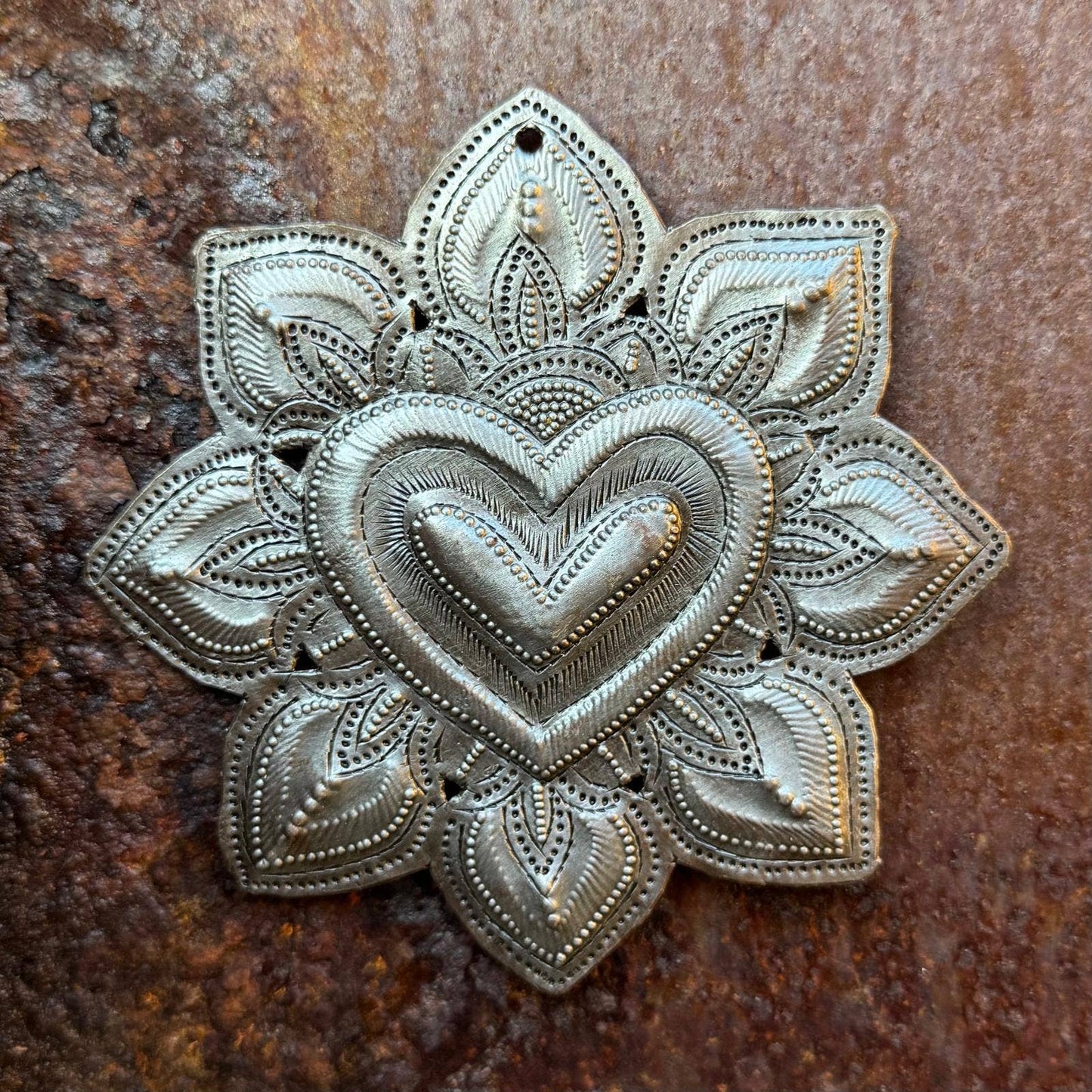 Handcrafted Sacred Heart with Floral Detail 4.75"X4.75"