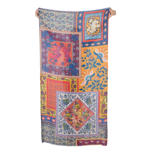 Songbird Rectangle Wool Scarf - Orange Green