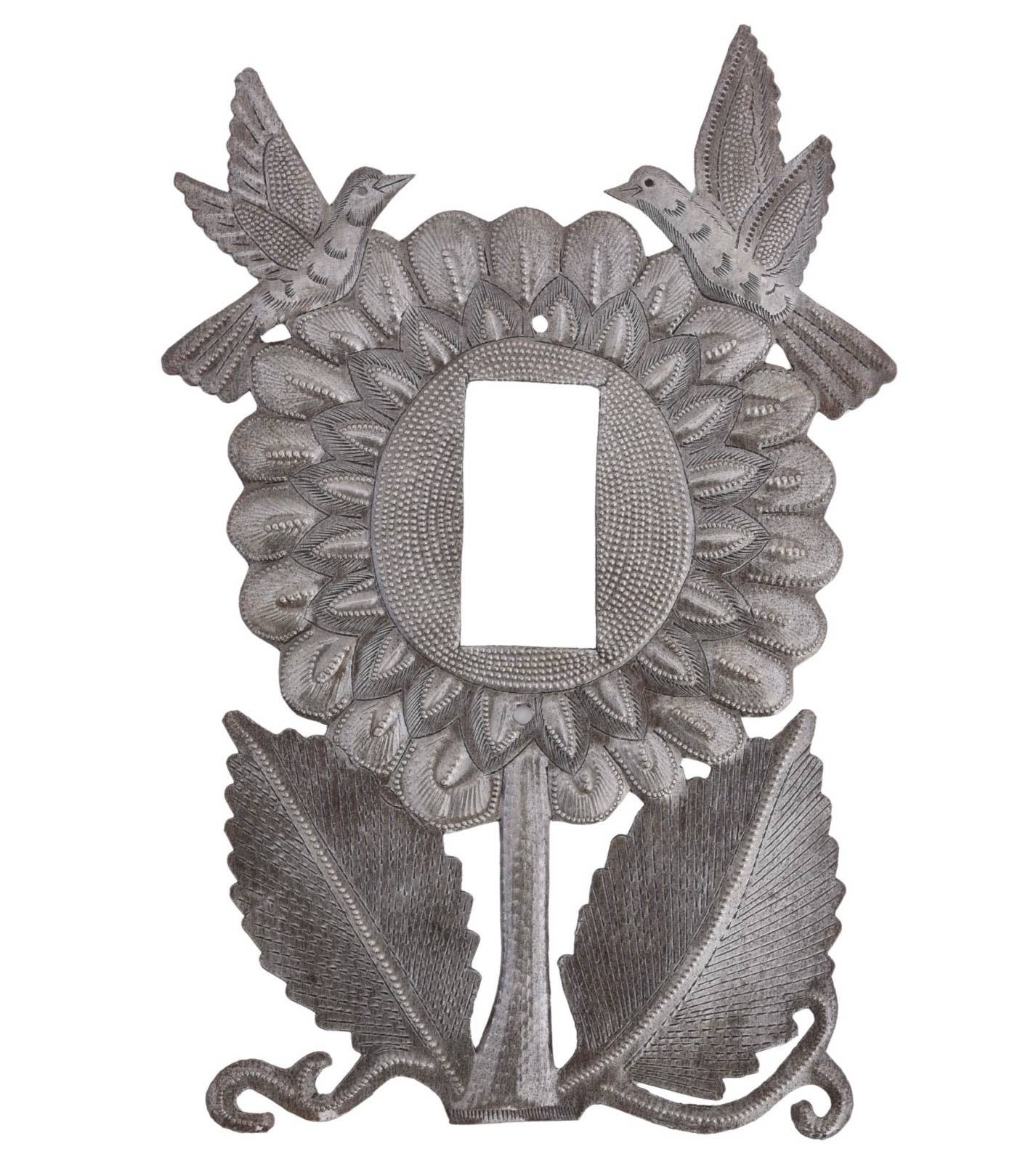 Handmade Haitian Metal Rocker Plate Cover – Sunflower & Bird