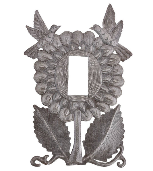 Handmade Haitian Metal Rocker Plate Cover – Sunflower & Bird