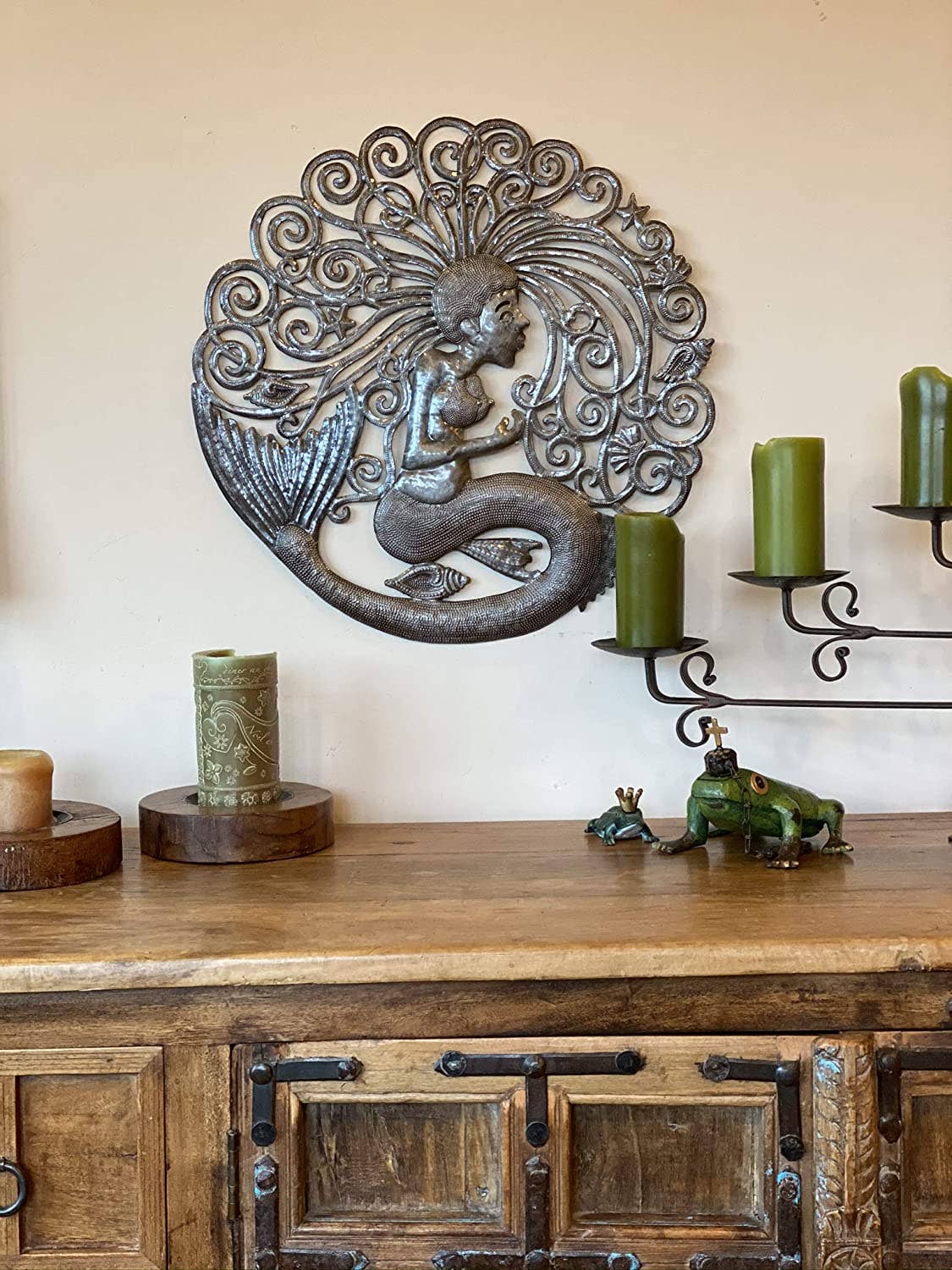 23" Mermaid, Handmade Nautical Art, Recycled Metal Haiti