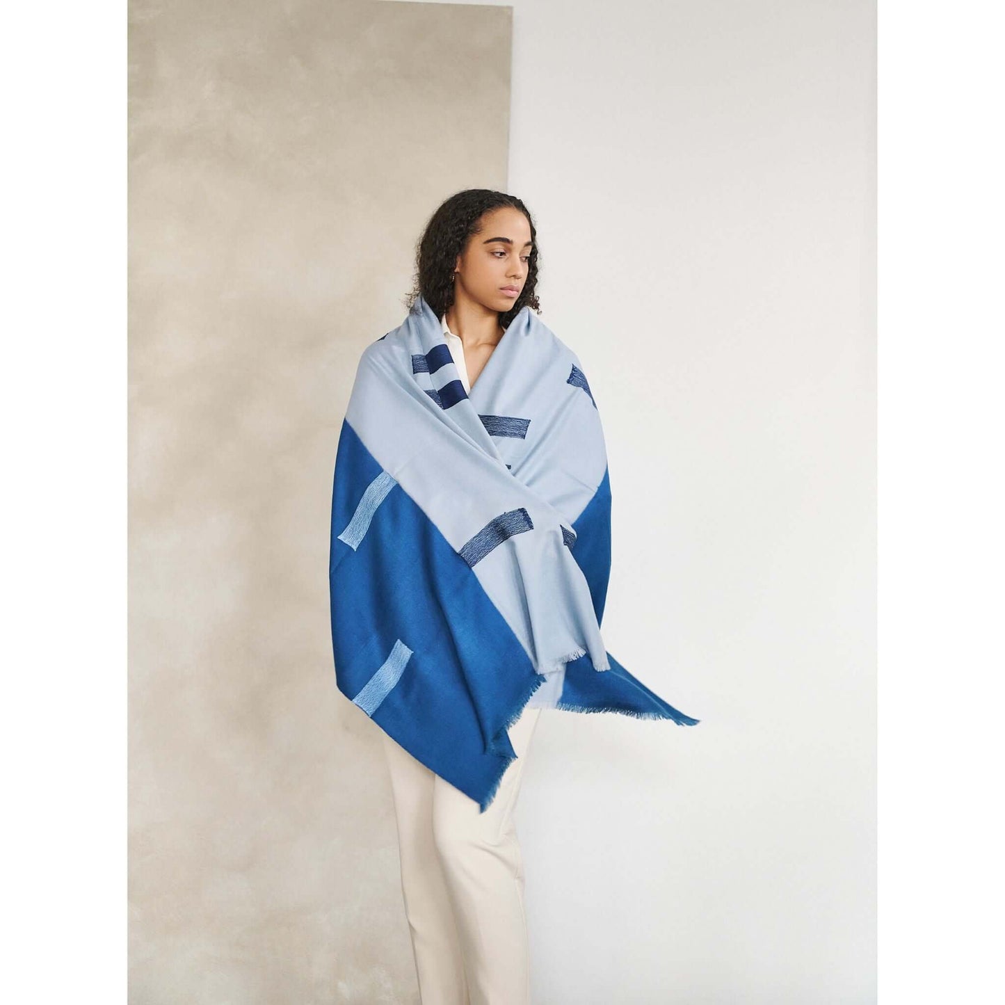 Harbor Blue Hand Embroidered Modern Artisanal Scarf