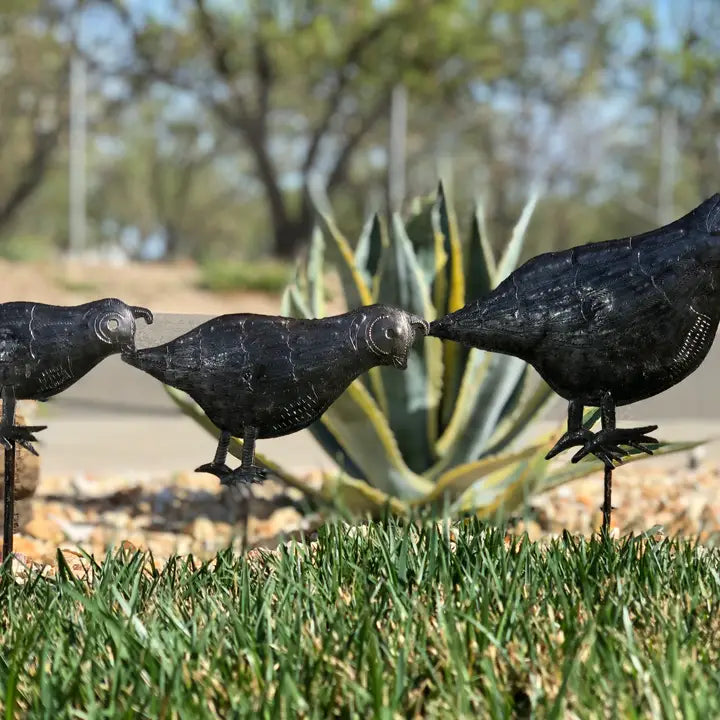 Set/3 Quail Garden Stakes, Yard Art, Handmade Fair-trade