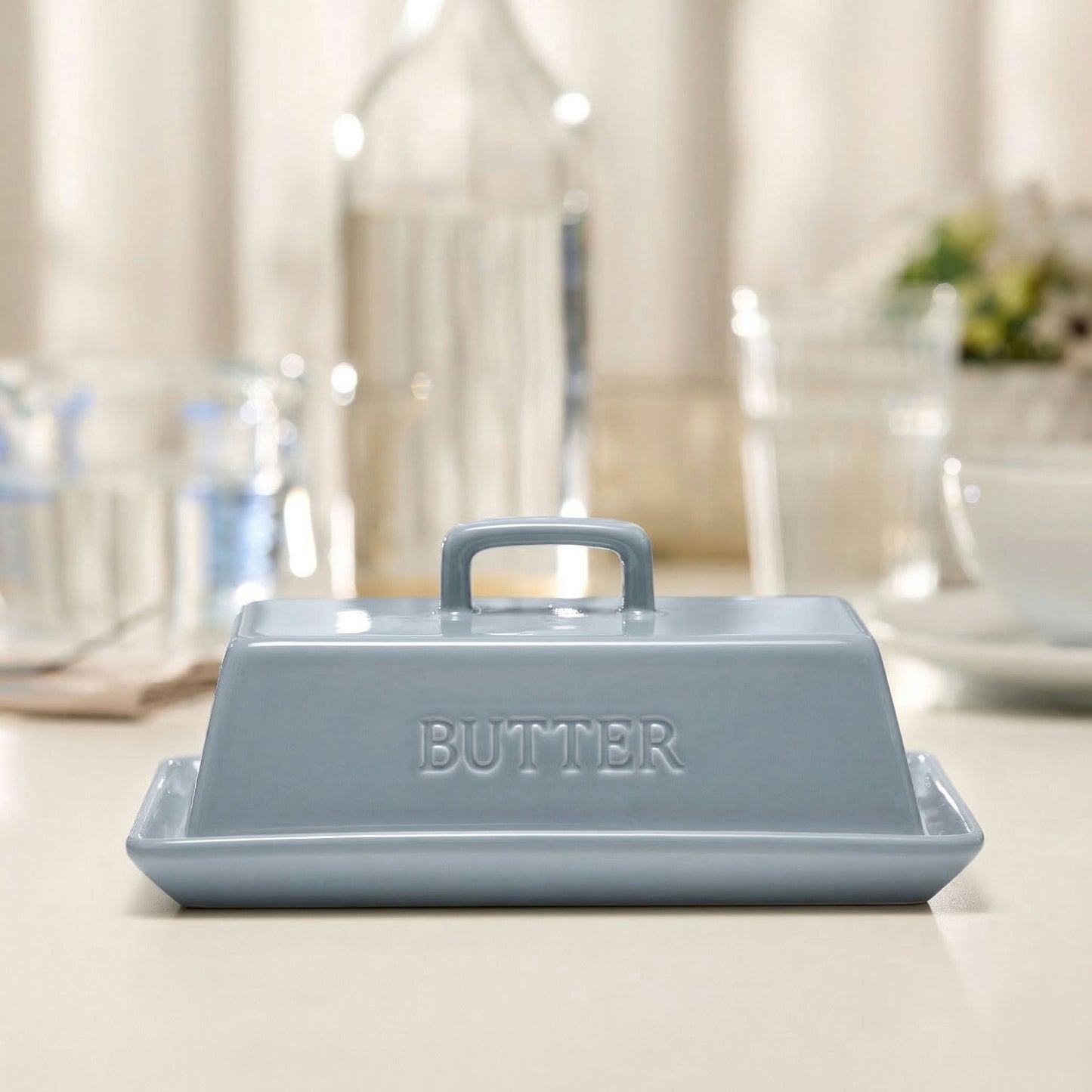Ceramic Extra Large Butter Dish with Lid, White