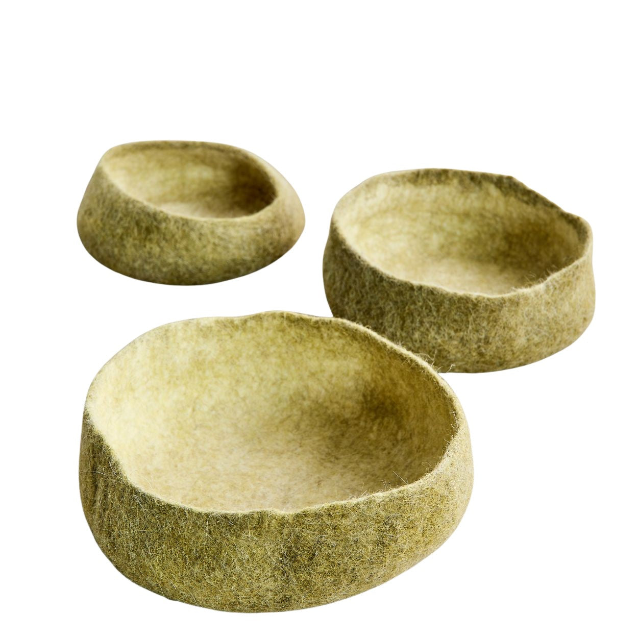 Olive Green Hand-Felted Wool Nesting Bowls