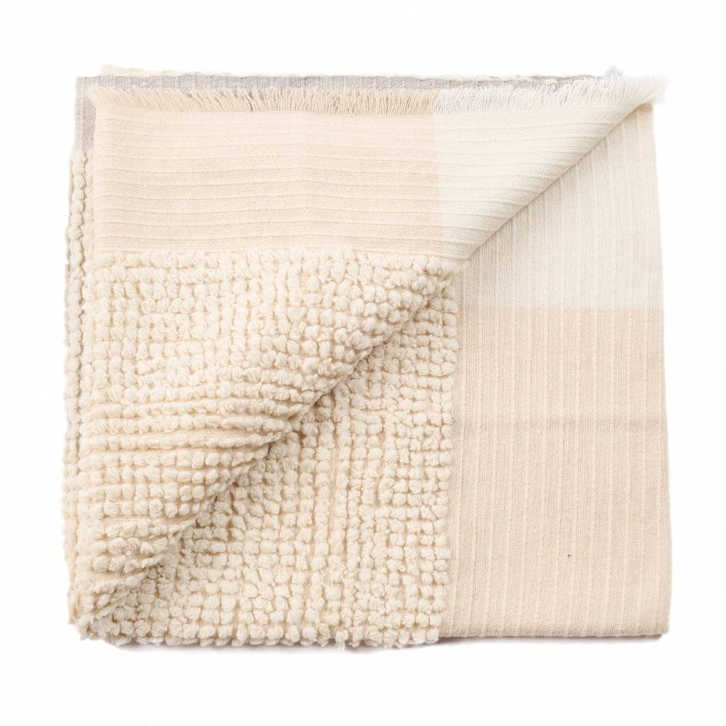Butterscotch White Handloom Textured Plush Merino Throw