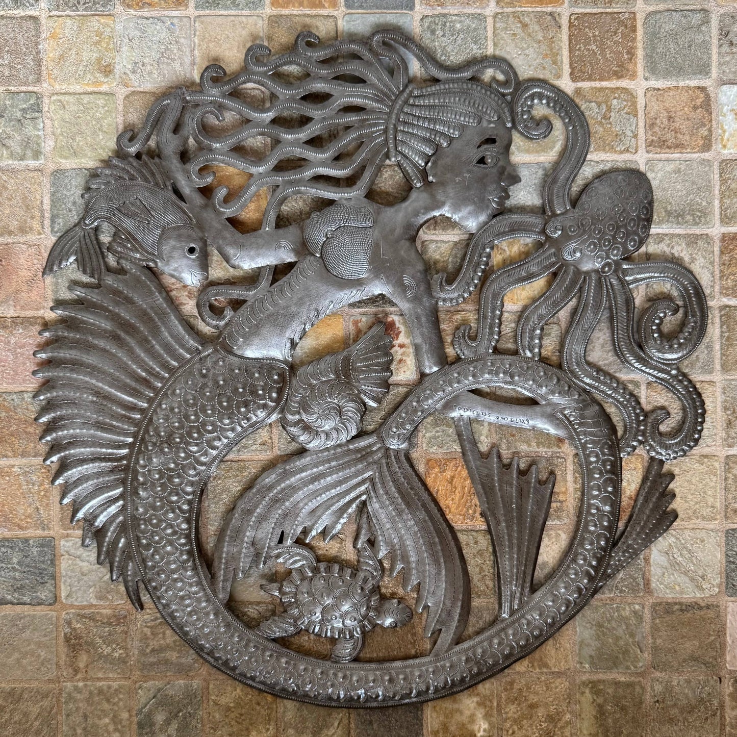 Haitian Metal Mermaid & Octopus – 23" Fair Trade