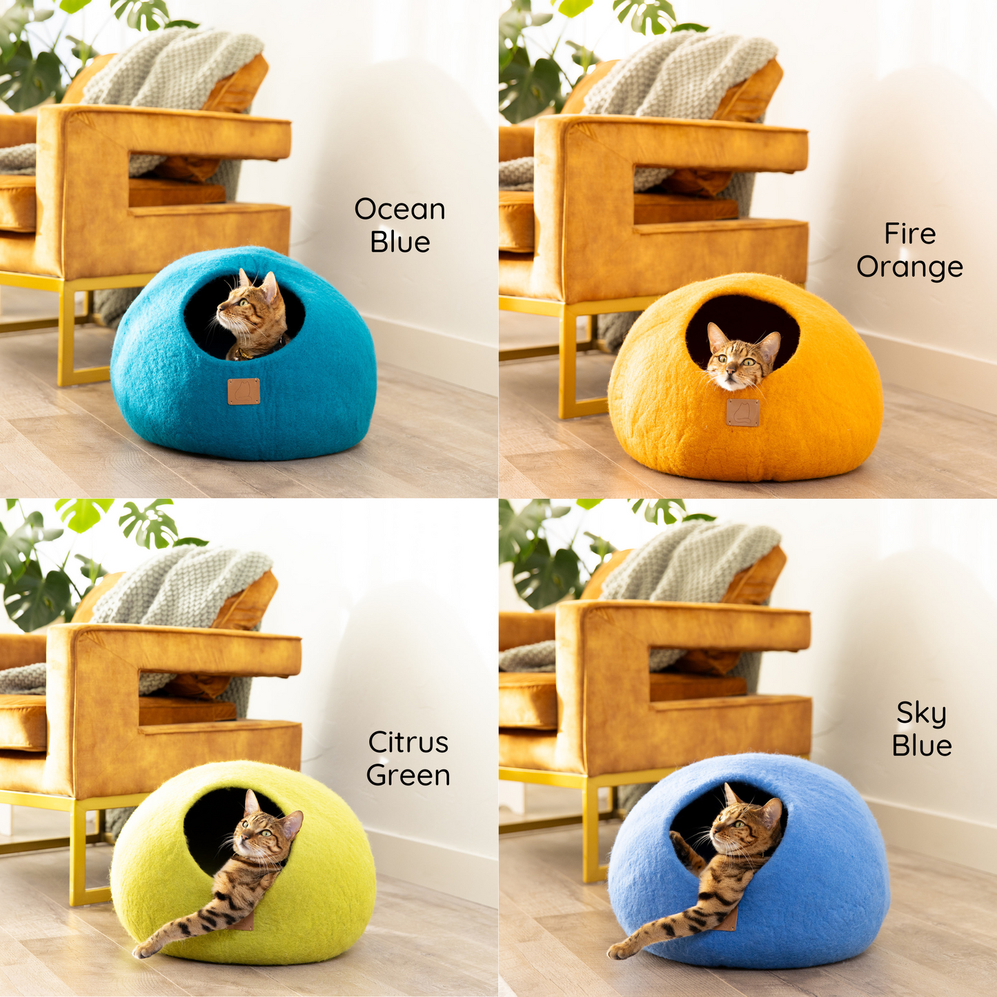 Premium Felted Wool Cat Cave Bed - Cozy Peekaboo Round Cave for Large or Small Cats