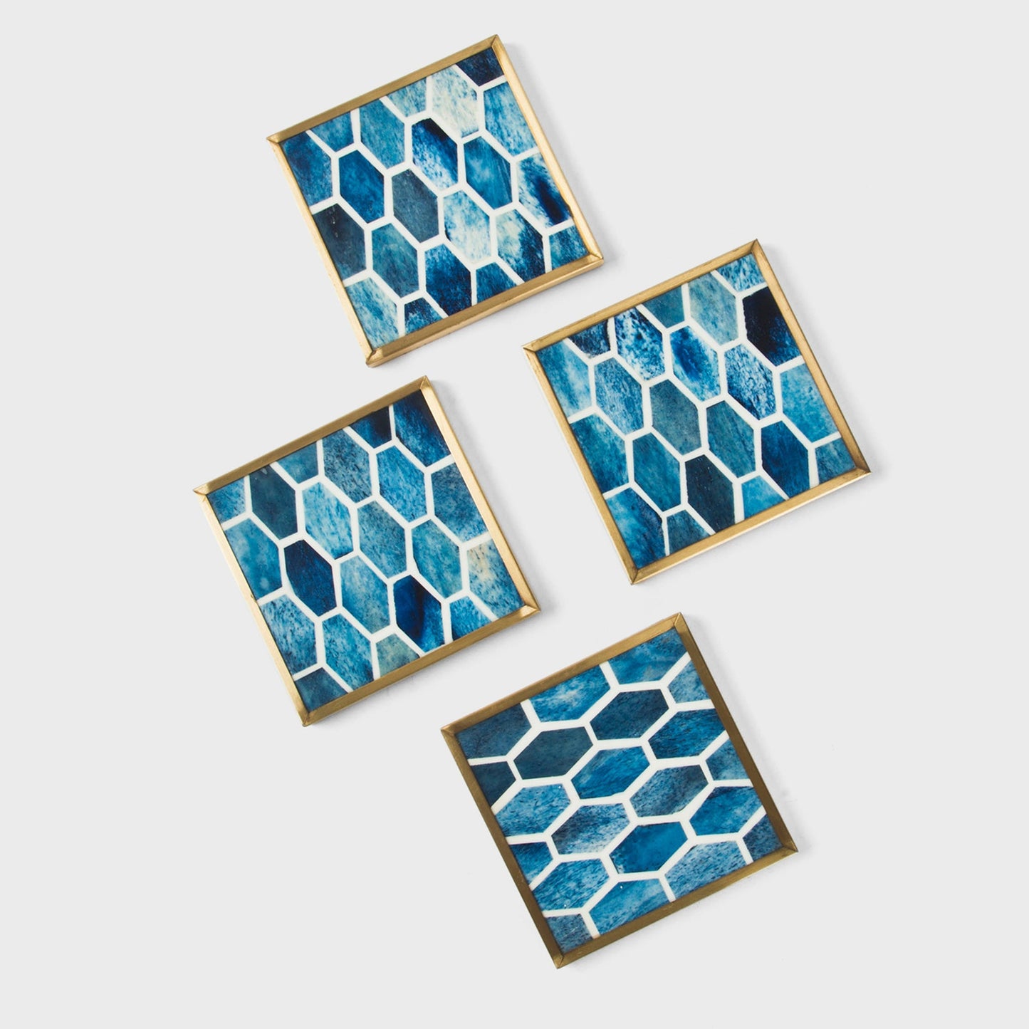 Gramercy Bone Inlay Coasters with Brass Trim – Set of 4