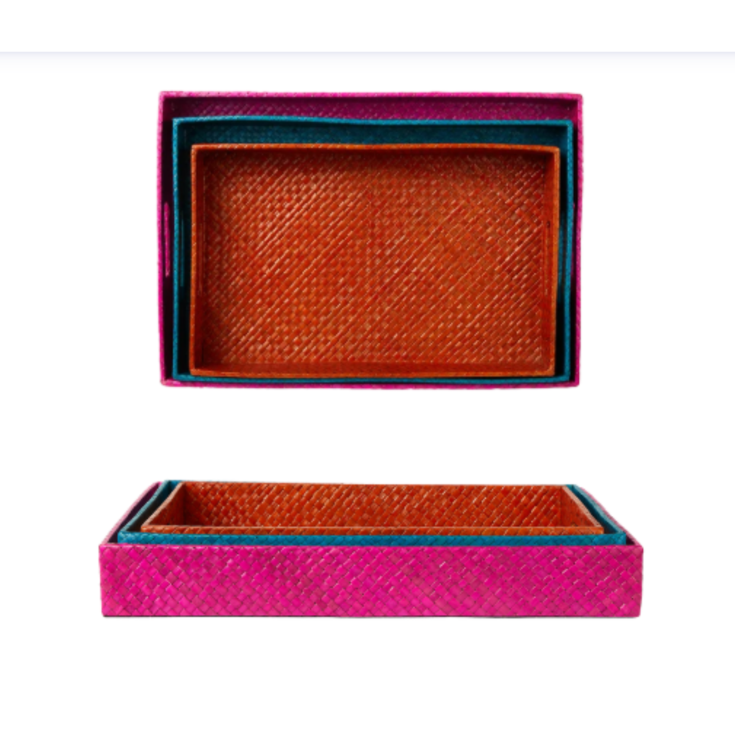 Multi Color Woven Decorative Trays - Set of 3