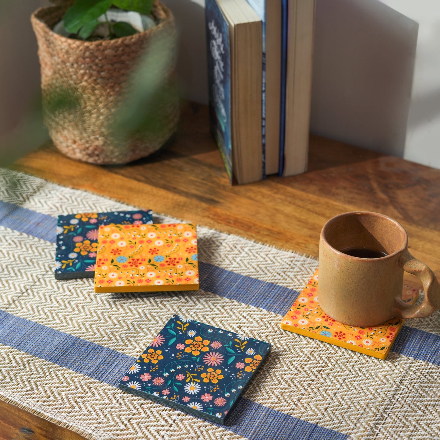 Sunburst Bloom Floral Coaster Set of 4