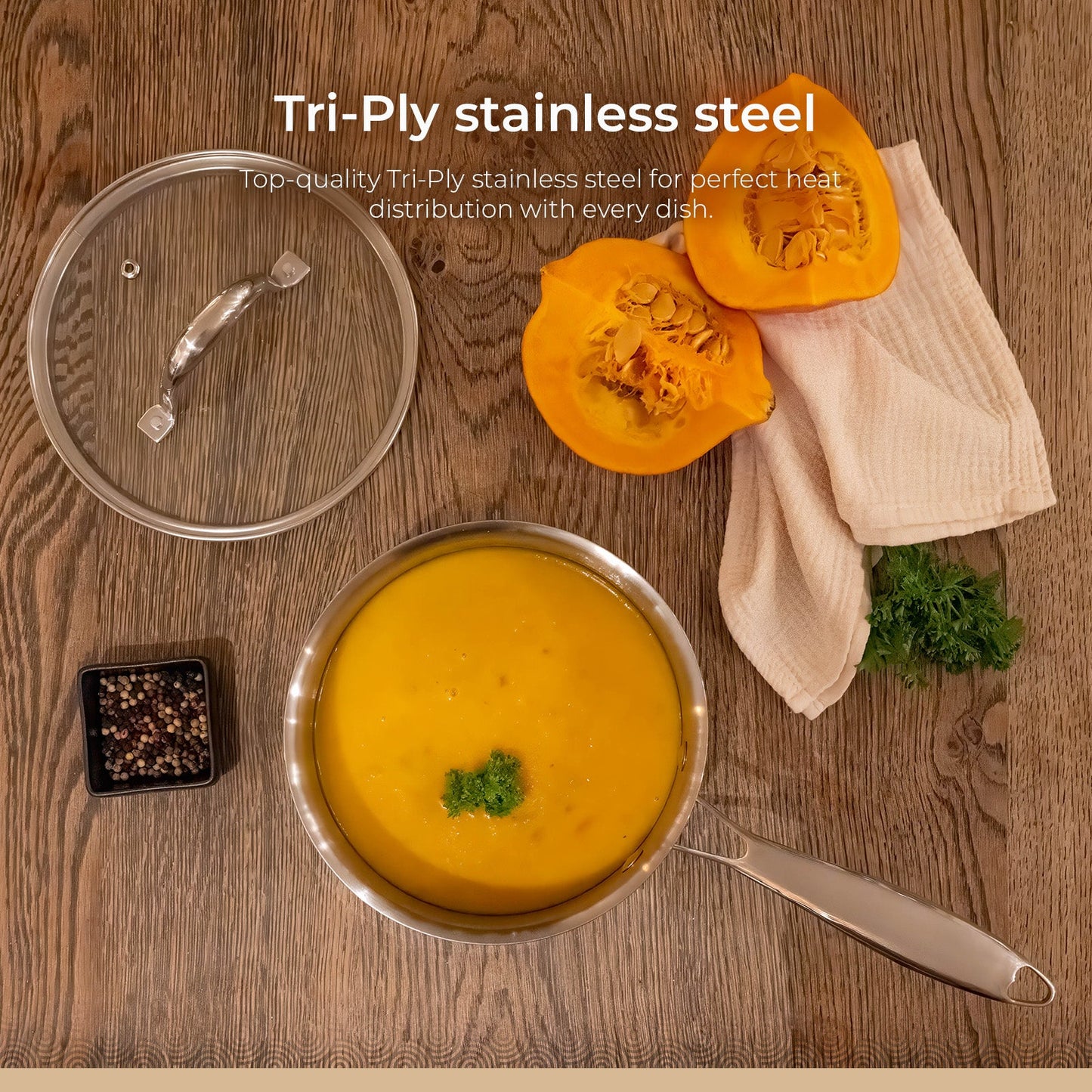 BE | LIVING - Circlad Series - 2 qt / 7" / 18 cm Sauce Pan with lid - Triply Stainless Steel Circlad