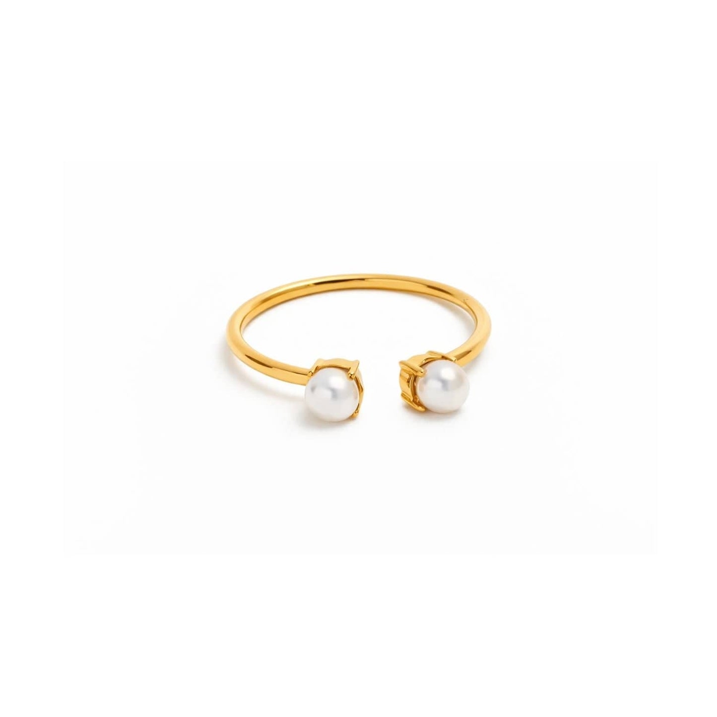 Double Pearl 18k Gold Plated Stainless Steel Ring