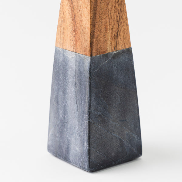 Tapered Marble & Acacia Candleholder